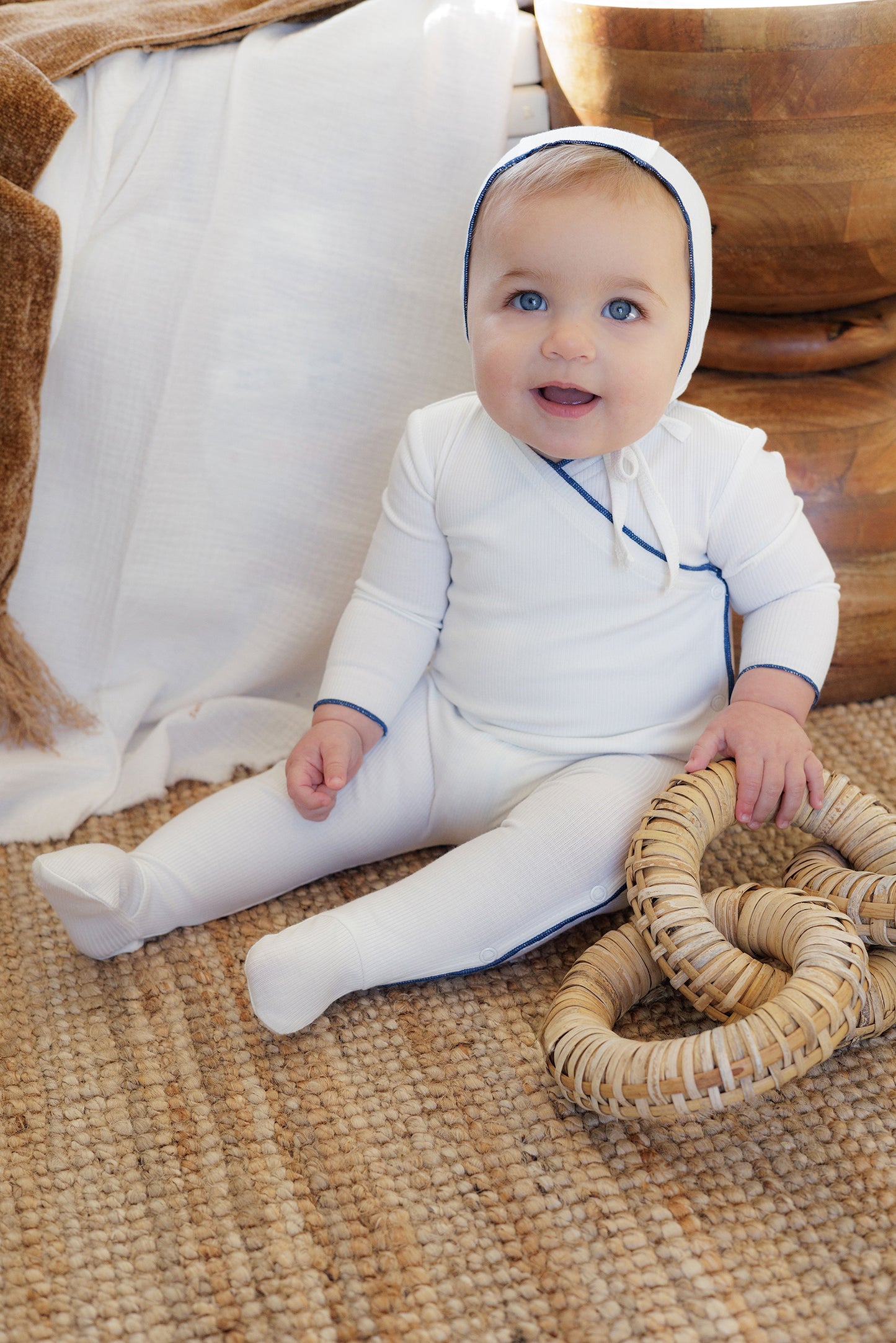 Bamboo Ribbed Blanket-Blue
