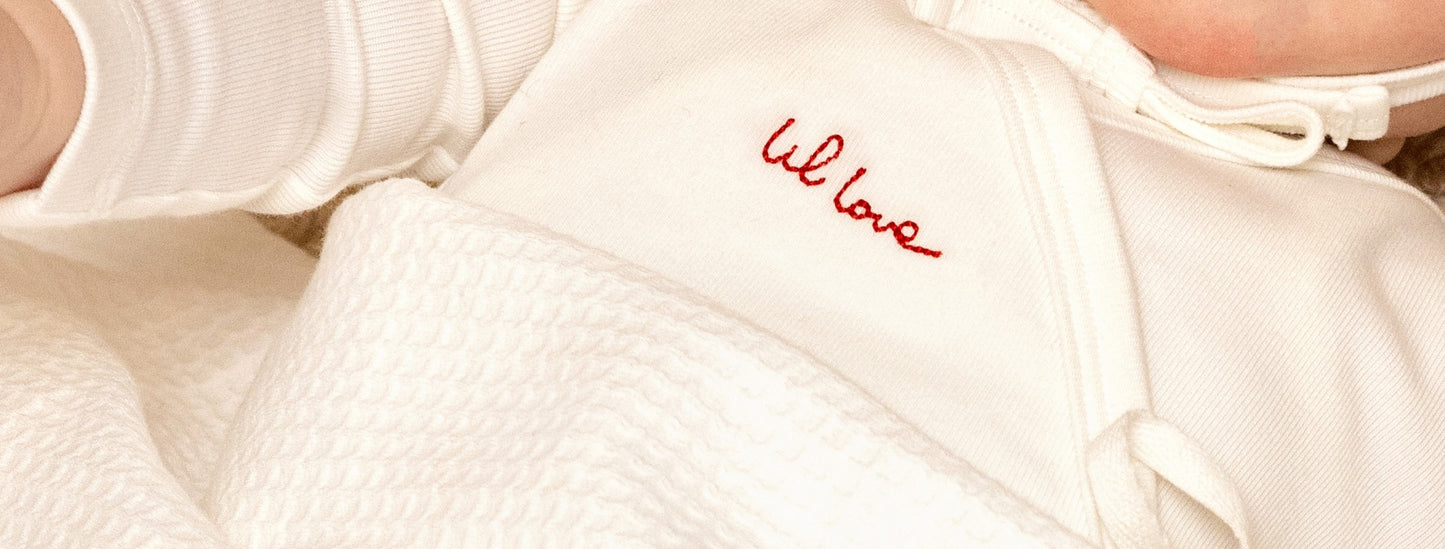 Lil Love Embroidered Wrap Footie And Bonnet, Red Embroidery