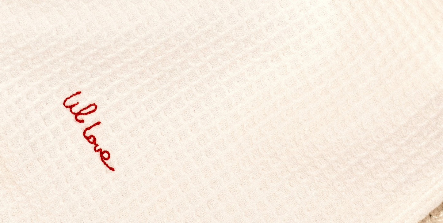 Lil Love Embroidered Waffle Blanket, Red Embroidery