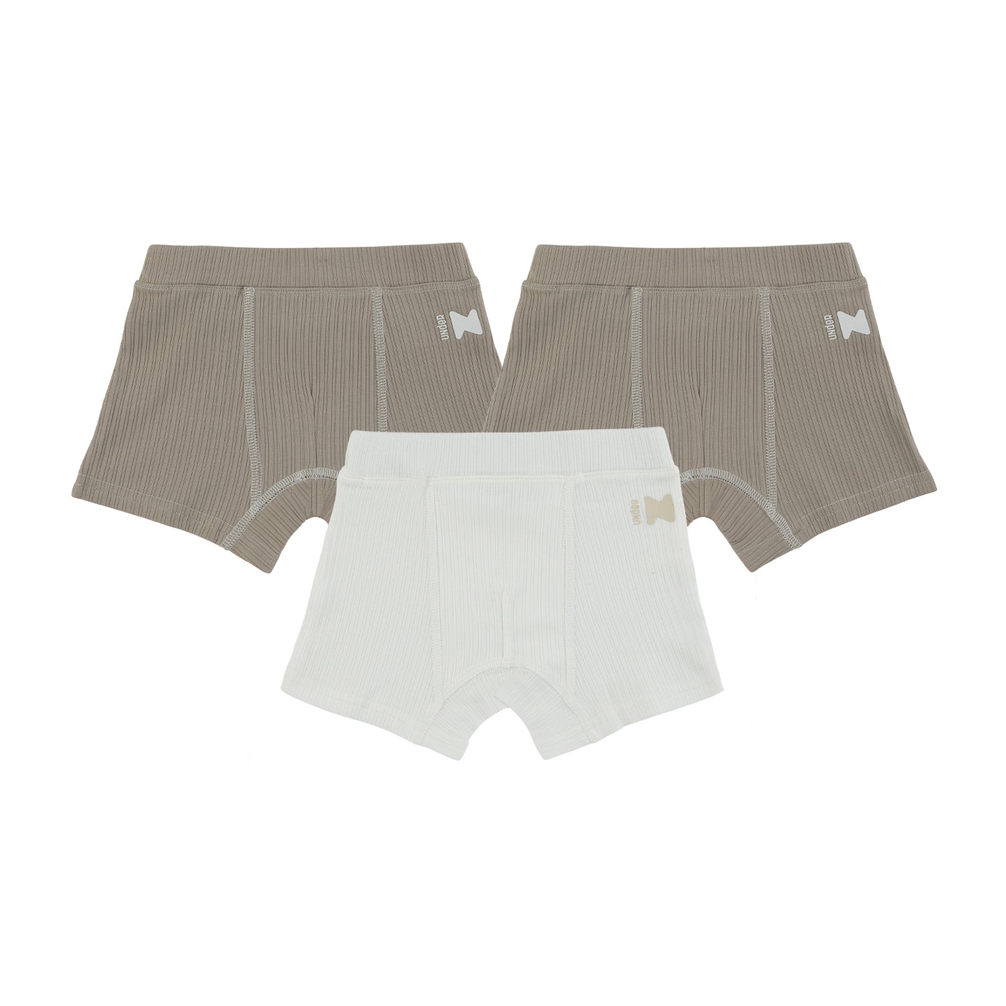 Ribbed Taupe + White (3 Boxers)