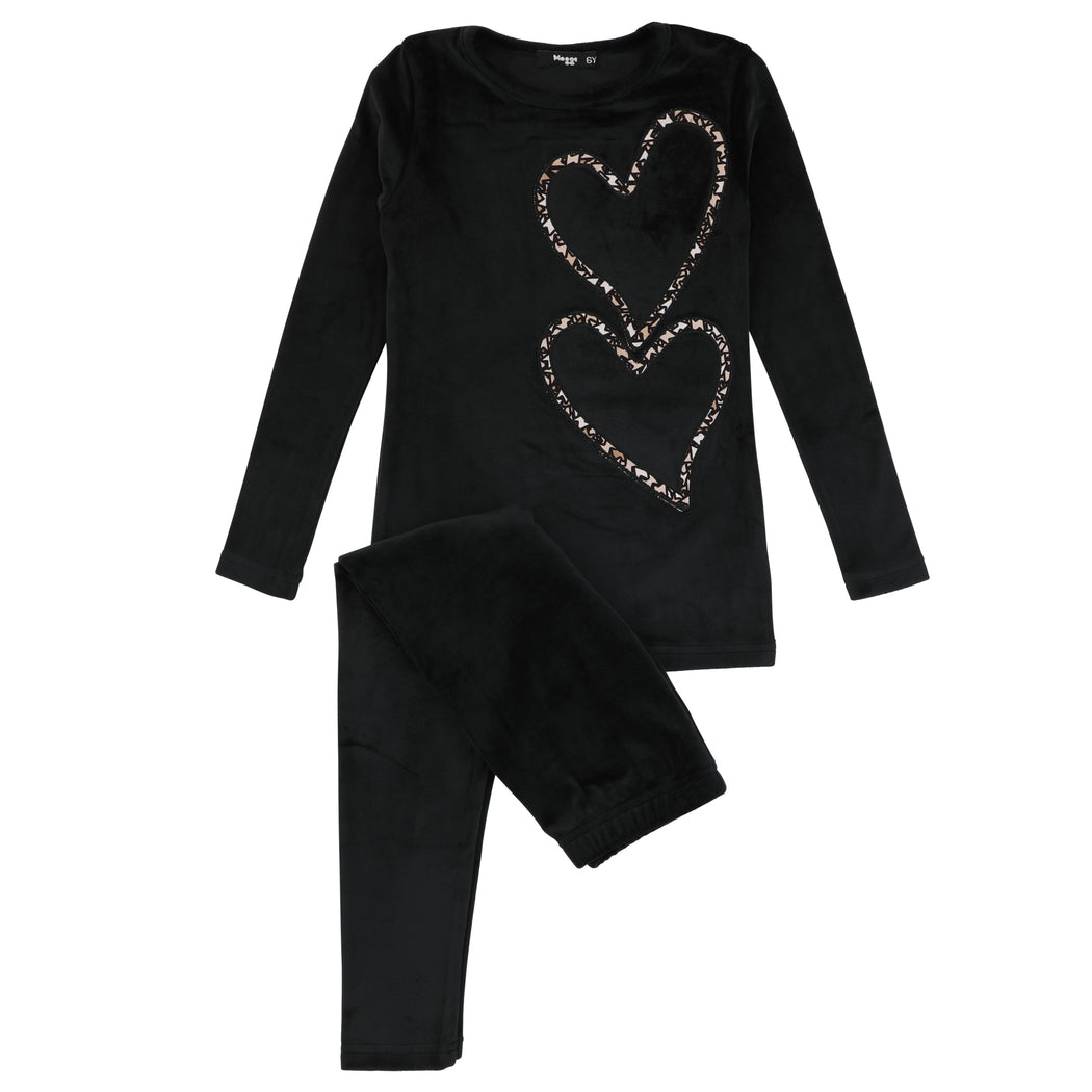 Velour Heart Loungewear Set, Black
