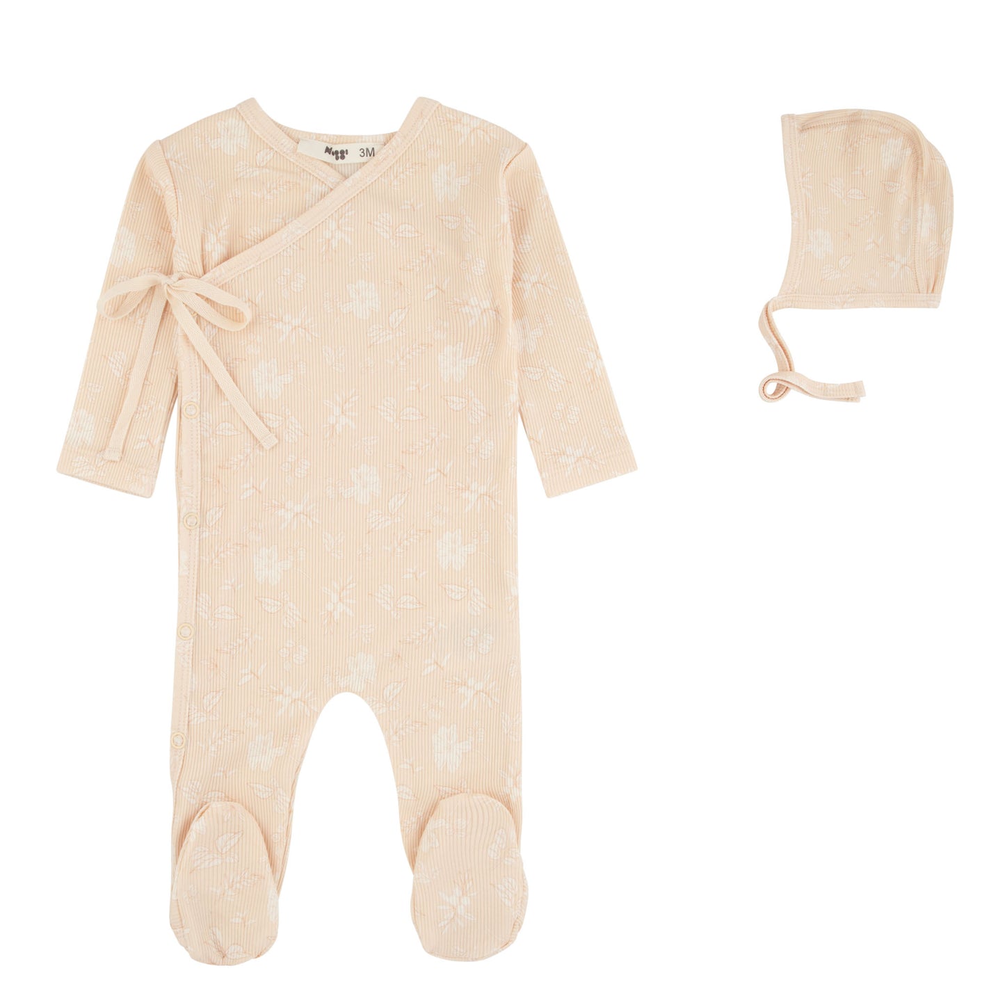Ribbed Floral Wrap Footie And Bonnet