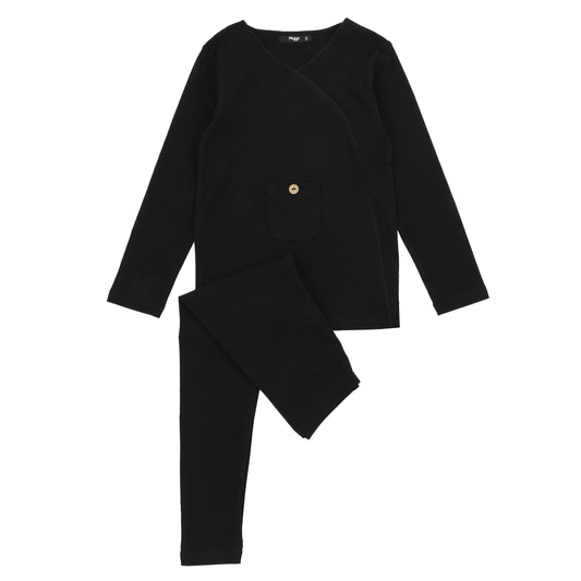 Wrap with Pocket Loungewear Set, Black