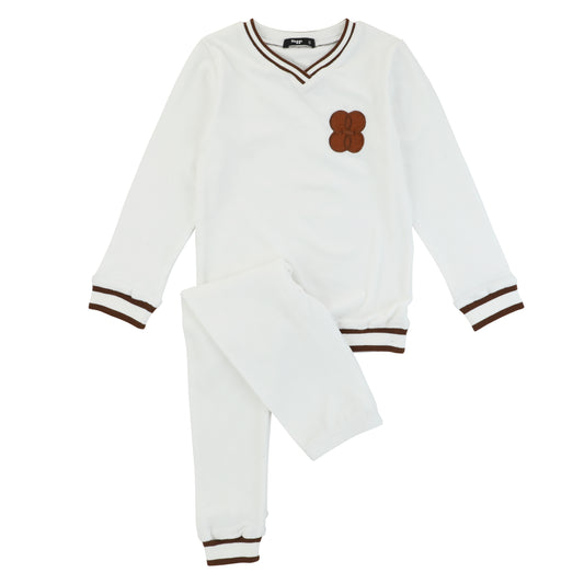 Copper Emblem and Trim Loungewear Set, Ivory Velour