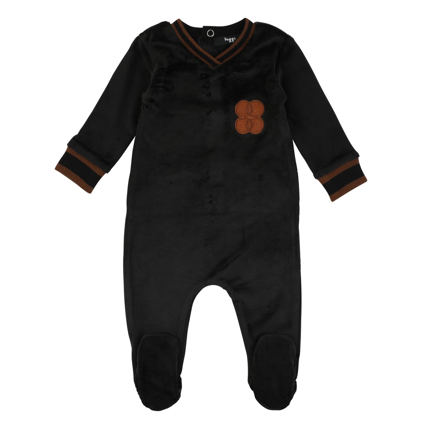 Copper Emblem and Trim Footie Black Velour