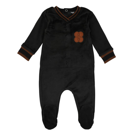 Copper Emblem and Trim Footie Black Velour