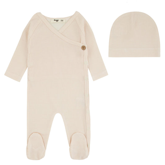 Bamboo Ribbed Striped Wrap Footie And Beanie, Pink