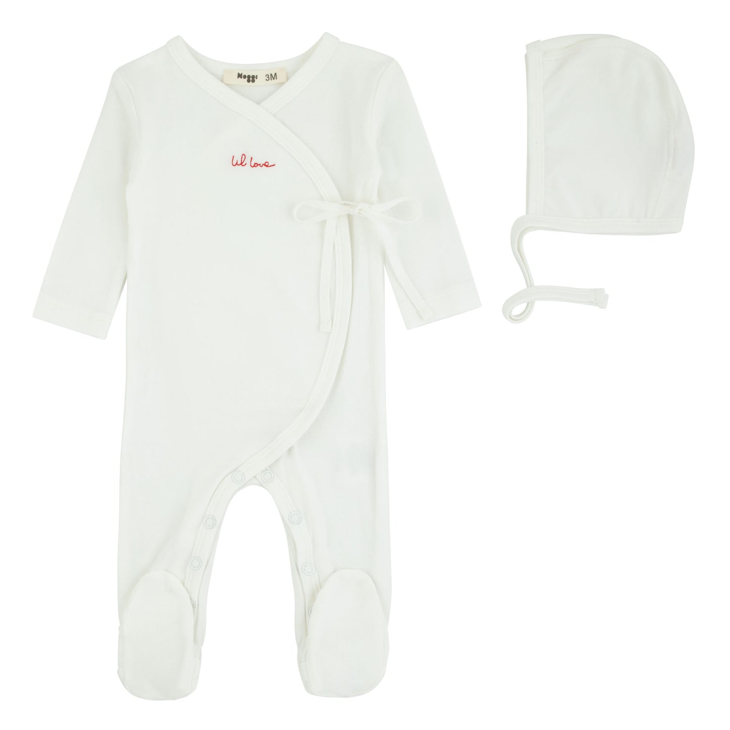 Lil Love Embroidered Wrap Footie And Bonnet, Red Embroidery