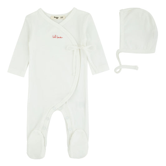Lil Love Embroidered Wrap Footie And Bonnet, Red Embroidery