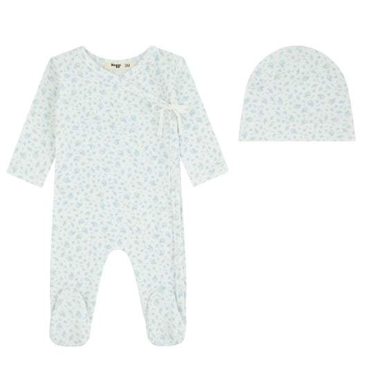 Floral Printed Wrap Footie And Beanie, Boys