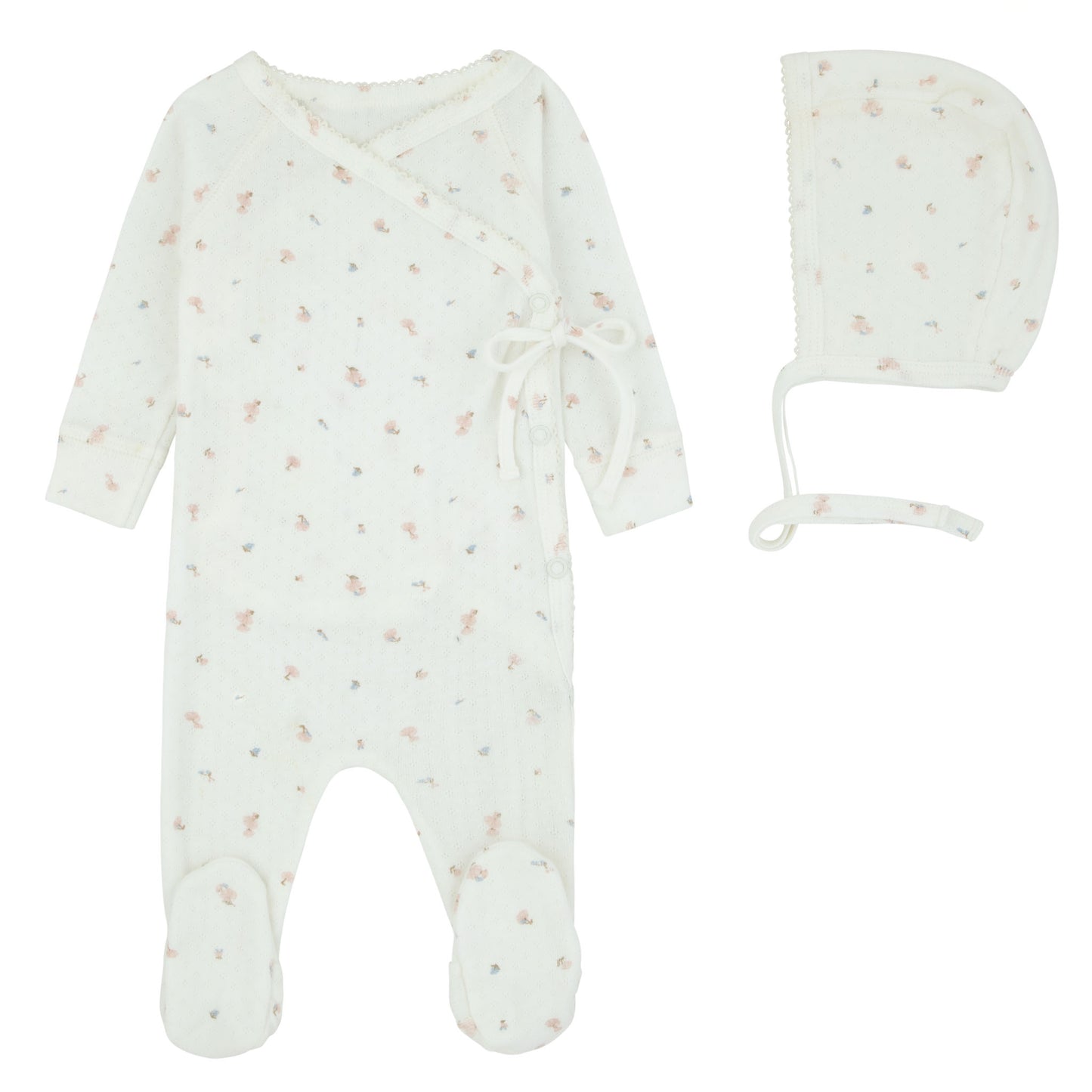 Pointelle Printed Wrap Footie And Bonnet, Girls