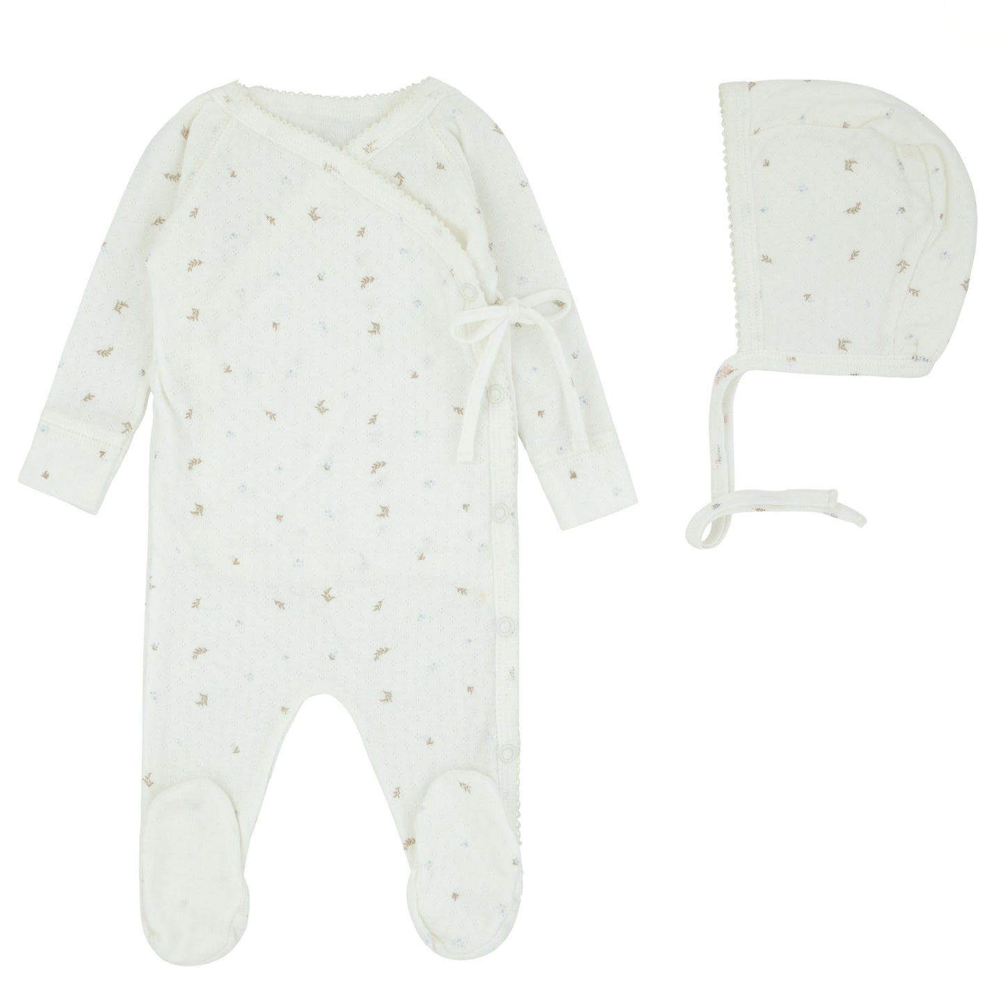 Pointelle Printed Wrap Footie And Bonnet, Boys