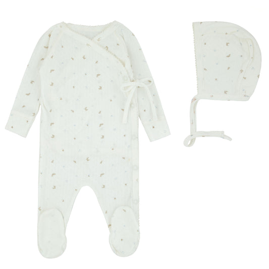 Pointelle Printed Wrap Footie And Bonnet, Boys