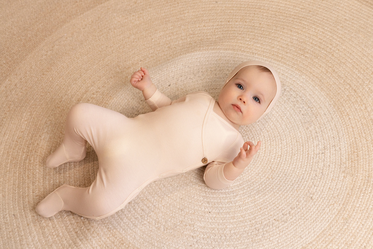 Bamboo Ribbed Striped Wrap Footie And Beanie, Pink