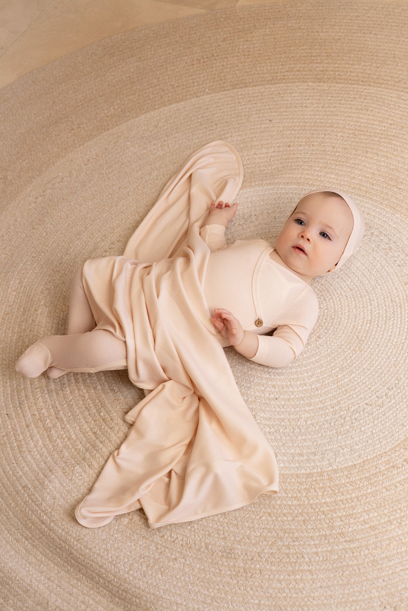 Bamboo Ribbed Striped Wrap Footie And Beanie, Pink