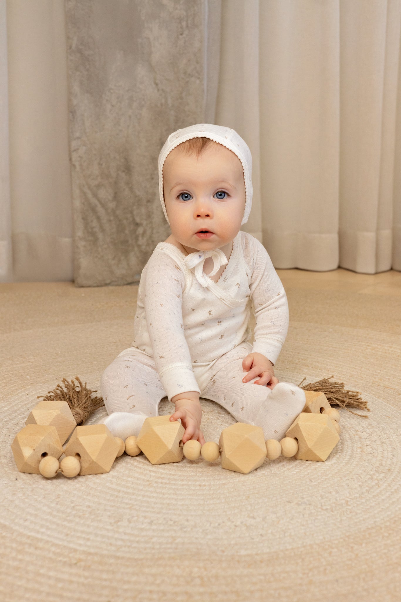 Pointelle Printed Wrap Footie And Bonnet, Boys