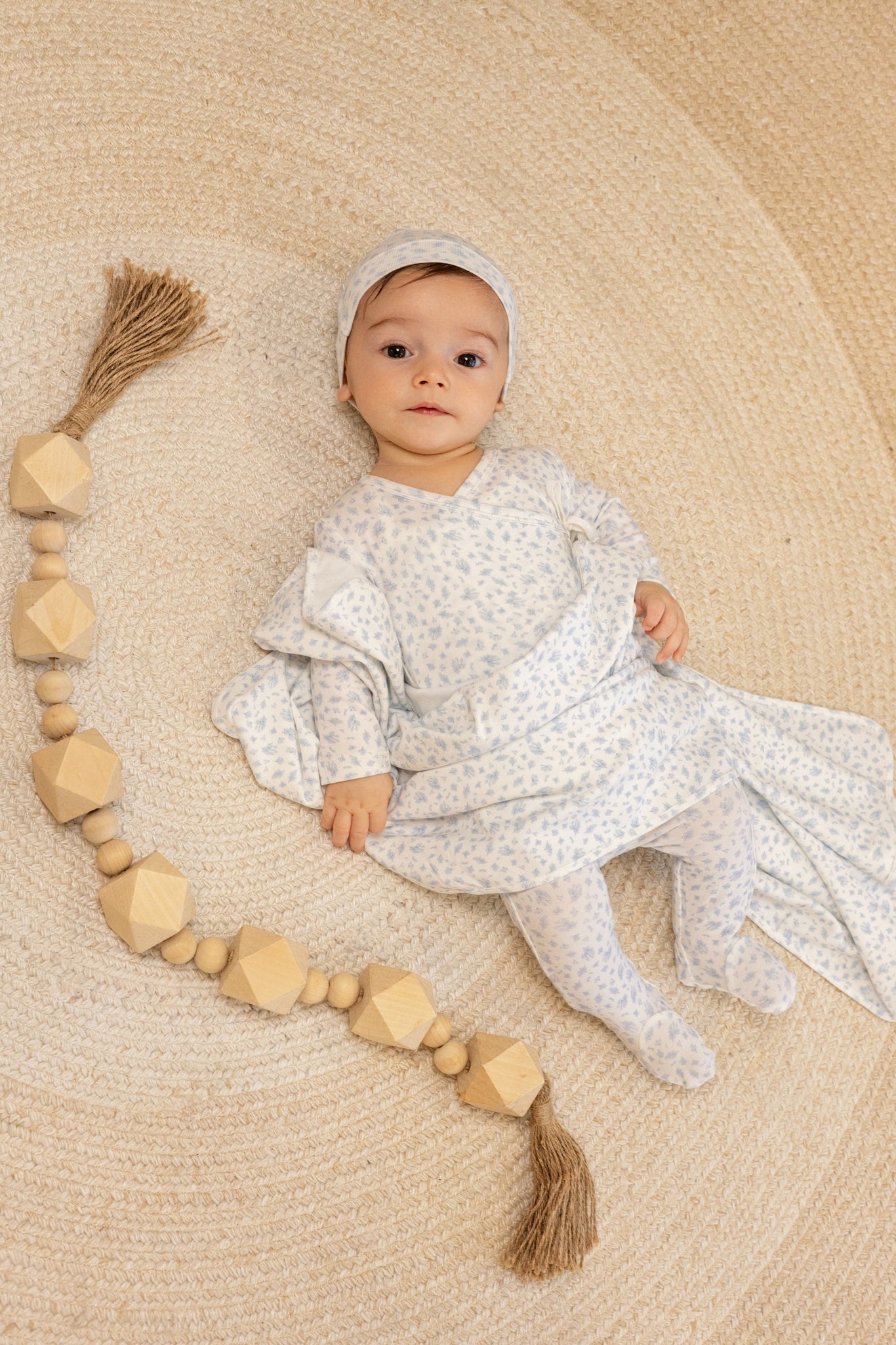 Floral Printed Wrap Footie And Beanie, Boys