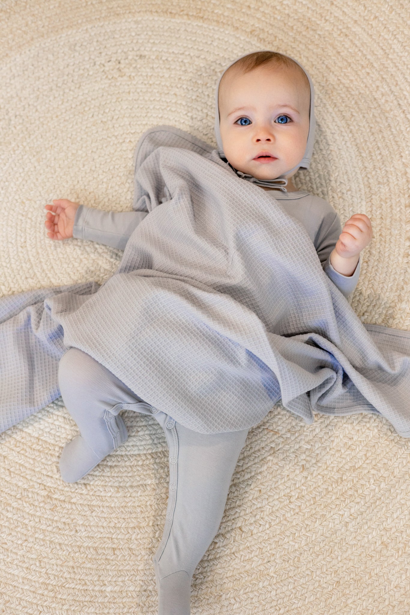 Lil Love Embroidered Wrap Footie And Bonnet, Sky