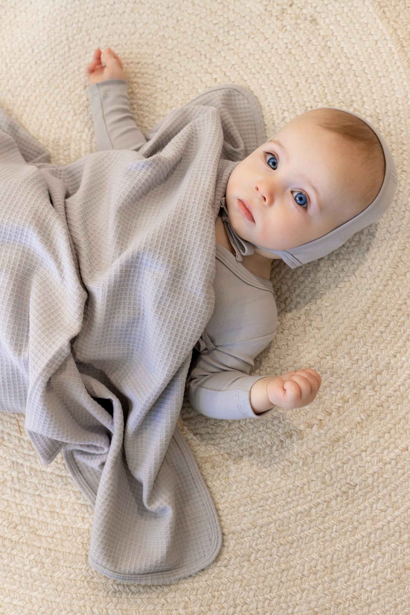 Lil Love Embroidered Waffle Blanket, Sky