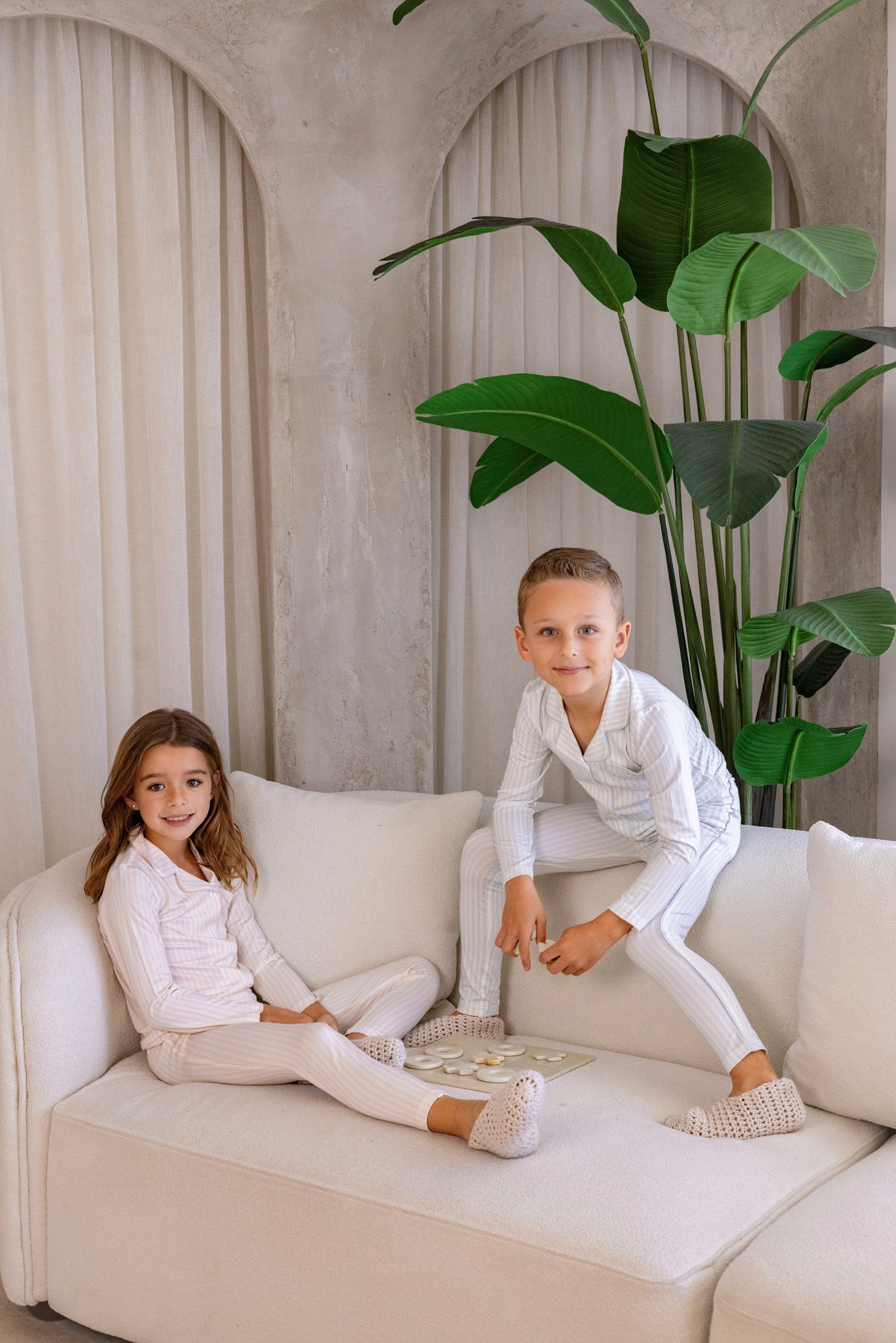 Striped Button Down Loungewear Set, Girls