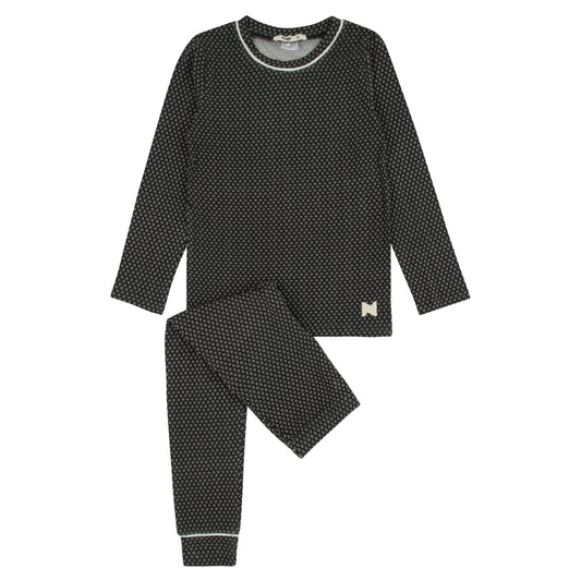 Black Printed Bamboo Loungewear Set, Crewneck
