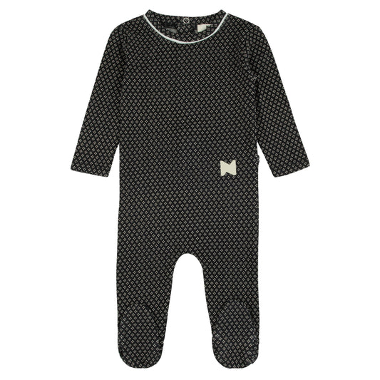 Black Printed Bamboo Footie, Crewneck