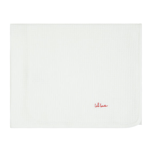 Lil Love Embroidered Waffle Blanket, Red Embroidery