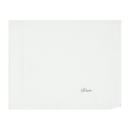 Lil Love Embroidered Waffle Blanket, Blue Embroidery