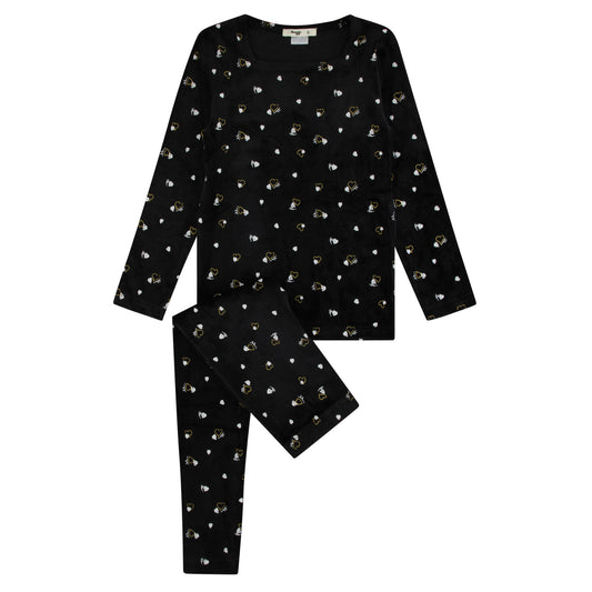 Velour Heart Printed Loungewear Set, Girls