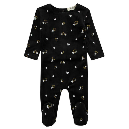 Velour Heart Printed Footie, Girls