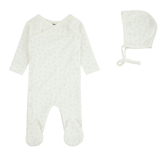 Velour Printed Footie And Bonnet, Girls
