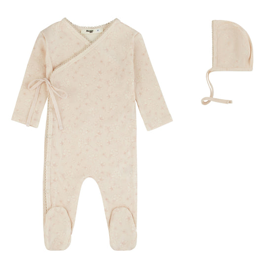 Ribbed Floral Wrap Footie And Bonnet, Girls