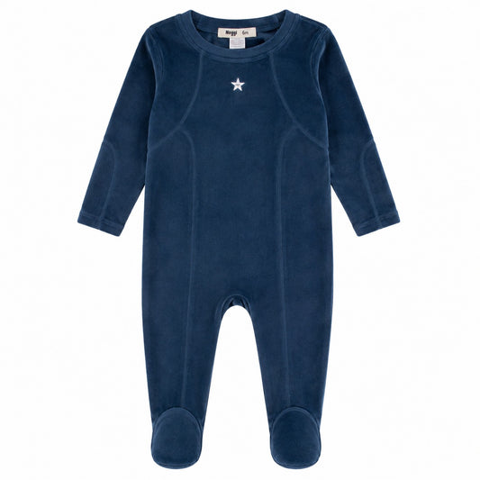 Velour Seams Footie, Blue